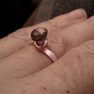 Smoky Green quartz round cut gemstone set in copper anodized aluminum.
